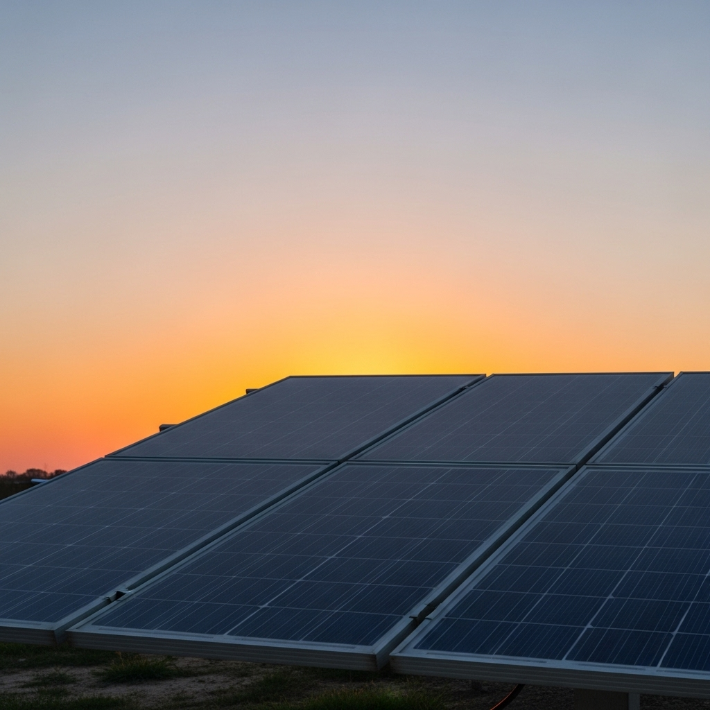 Lever de soleil sur panneaux solaires